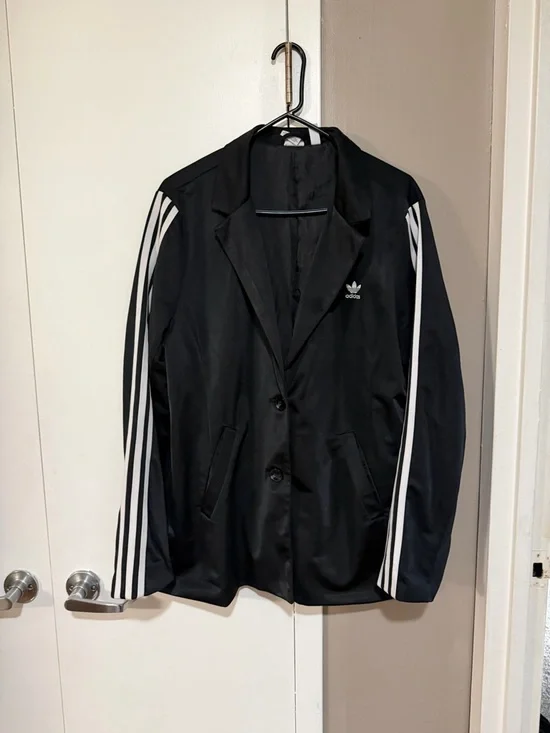 adidas Black Blazer Jacket with White Three-Stripes - Picture 2 of 4